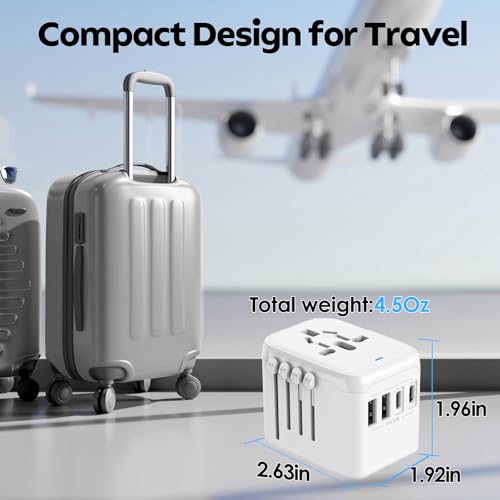 Image of JMFONE International Power Plug Adapter, Universal Travel Adapter with 2 USB-C & 2 USB-A Ports and Multi AC Sockets, All-in-One Worldwide Travel Outlet Charger Adapter for EU US UK AU 200+ Countries