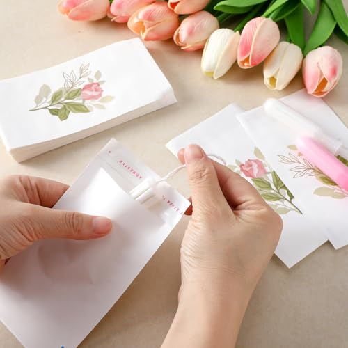 Saypacck 100 Pcs Tampons Disposal Bags 5.91\" x 3.15\" Kraft Sanitary Napkin Bags Bulk White Feminine Hygiene Disposal Bags for Feminine Products with Self Adhesive Rose Pattern for Women Girls