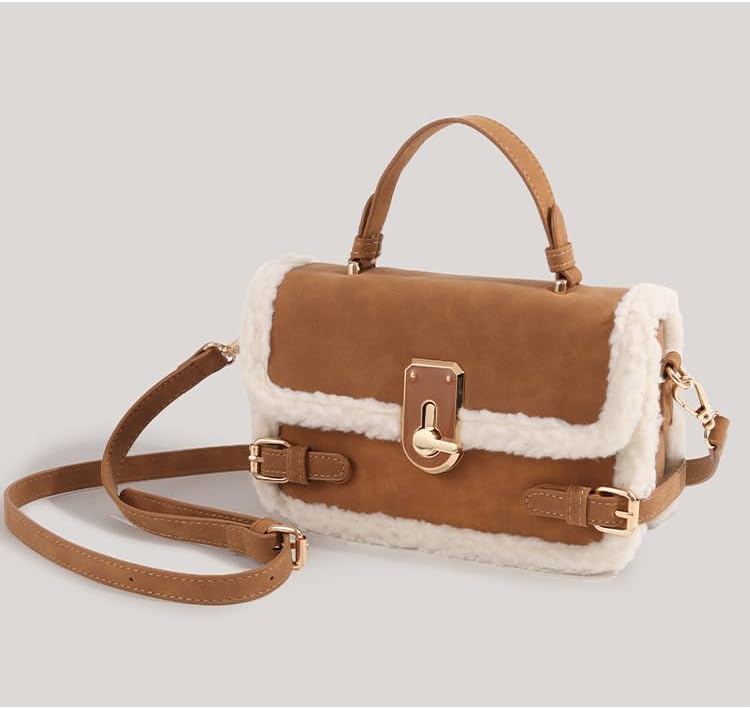 Autumn-Winter Lamb Wool Handbag for Women Soft Plush Shoulder Bag Fluffy Tote Bag Women's Crossbody Bag Trendy Small Bag