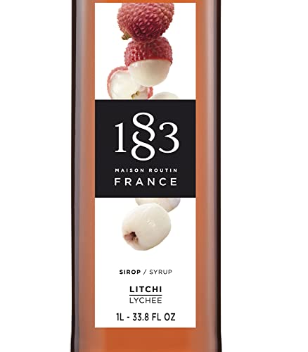 1883 Lychee Syrup - Flavored Syrup for Hot & Iced Beverages - Gluten-Free, Vegan, Non-GMO, Kosher, Preservative-Free, Made in France | Glass Bottle 1 Liter (33.8 Fl Oz)