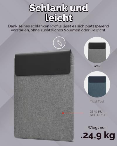 Lenovo Yoga Laptophülle|14,5 Zoll|Magnetverschluss|schlank & leicht, aus recycelten Materialien|Separates Zubehörfach|grau – Ansicht 2