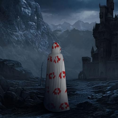 Cape à capuche médiévale drapeau suisse 150cm unisexe pour cosplay et carnaval - 7