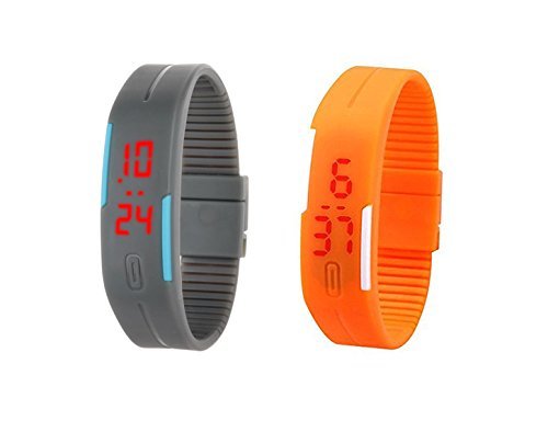 Lemonade Unisex Silicone Set of 2 Blackish Grey & Orange Digital Led Bracelet Band for Boys & Girls - Combo Offer (B0782YM1N2) Amazon Price History, Amazon Price Tracker