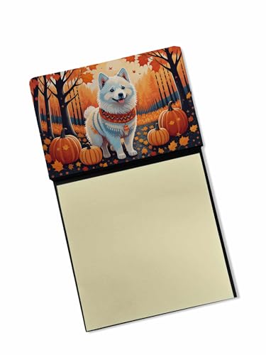 Caroline's Treasures American Eskimo Fall Sticky Note Holder Refillable Dispenser Self-Sticky Note Pads, Memo Pads Blank Desk Accessories
