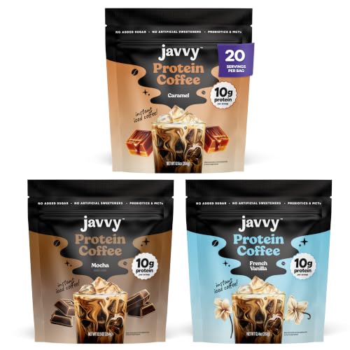Image of Javvy Protein Coffee for Cold Brew & Iced Coffee, Variety, 3 Pack | 10g Whey Protein, 100% Natural Cold Brew, Zero Artificial Flavors & Sweeteners, 80mg Caffeine, No Added Sugar