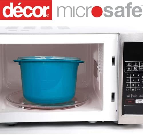 Décor Microwave rice cooker & veg microwave steamer with rice paddle & measuring cup non stick plastic rice pot ideal as pasta microwave cooker | Teal | 2.75L