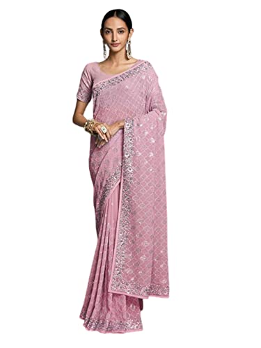 Sari 8527 de Georgette con lentejuelas elegantes y pedrería Zarkan para mujer gala