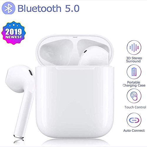 Auriculares Bluetooth Inalámbricos 5.0, Wireless Auriculares Estéreo Deportivos en la Oreja Auriculares Impermeables (con Caja de Carga portátil) con Cancelación de Ruido