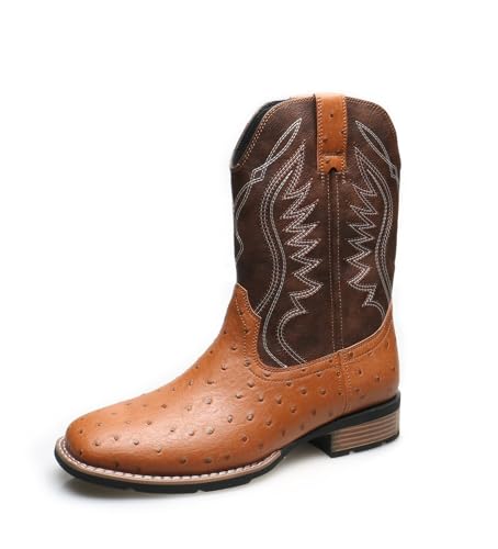 Santimon Men's Cowboy Boots, Two-Toned Square Toe Western Mid-Calf Dress Tuxedo Party Boots for Men