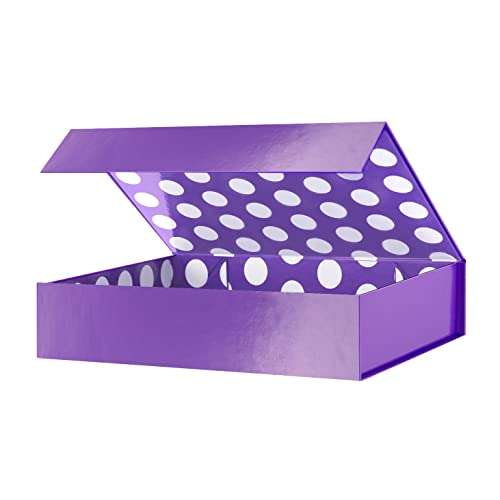 GREEN BEAN Gift Box 11x7.8x2.3 Inches, Purple Gift Box with Lid for Presents, Magnetic Shirt Gift Boxes for Clothes (Glossy Metallic Purple, Polka Dot Design Inside)