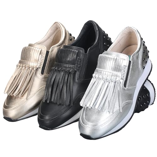 Women's Platform Sneakers Classic Vintage Tassels Round Toe Loafers Casual Slip On Walking Dressy Shoes 6