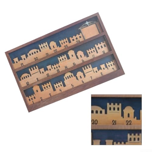 HEBEOT Calendrier de l'Avent en bois avec 24 poches, décoration de Noël religieuse pour la maison, décoration murale, cheminée, petite taille (L) – vue 6