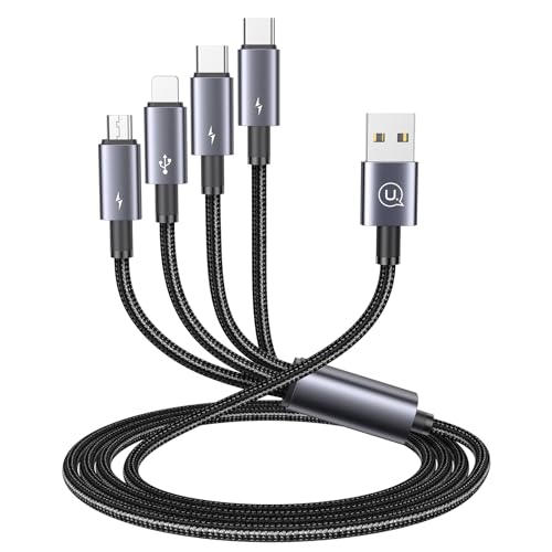 Pluggify Cable de Charge Multiple 4 en 1 Universel Nylon tressé Multi Chargeur Cable de Chargement avec iP/Micro USB / 2 Type C Connecteur pour Téléphone/Tablettes, 1.2M