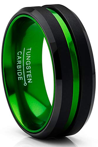 Metal Masters Co. Men's Tungsten Carbide Ring Grooved Wedding Band Color Interior 8MM Blue Red Green Red