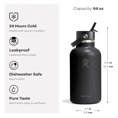 Image of Hydro Flask Water Bottle - Insulated Stainless Steel - Wide Straw Lid, Non Spill, Leakproof in 64 Oz Tonal White