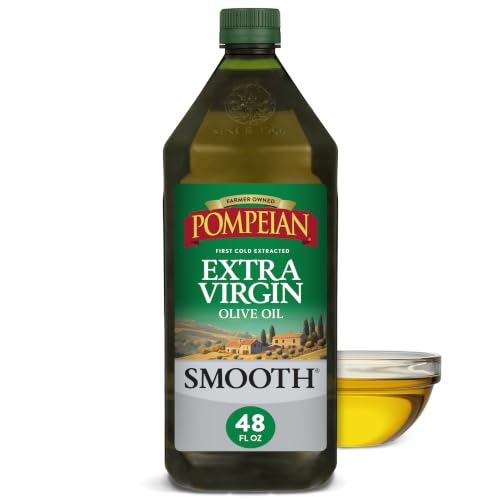 Pompeian Smooth Extra Virgin Olive Oil - 48 Fl Oz - First Cold Pressed Olive Oil for Cooking - Smooth Taste for Sauteing, Stir-Frying, and Baking