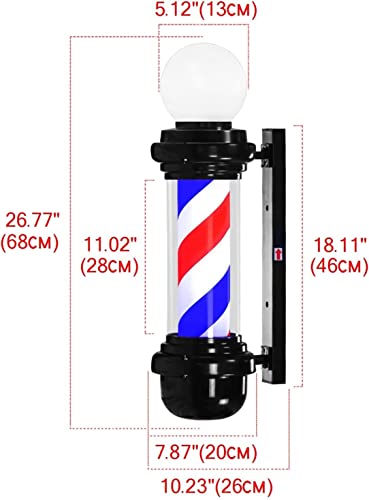 Enseigne barber pole lumineuse LED rotative de 100 cm pour façade de salon