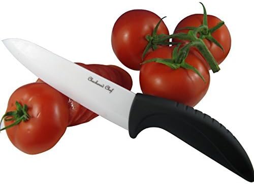 Checkered Chef Ceramic Kitchen Knife Set 4 Knives Plus Holder Block. Bonus Stainless Steel Scissors