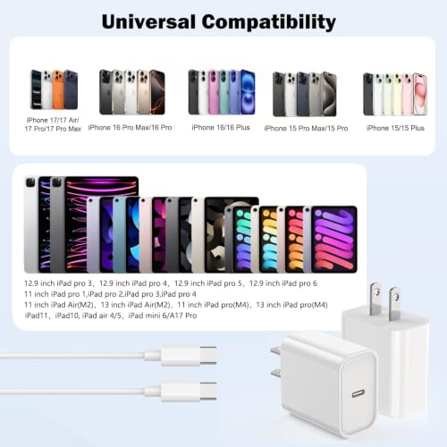 Image of iPhone 17 16 15 Charger Fast Charging,2Pack 20W Apple USBC Wall Charge Plug