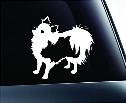 ExpressDecor Long-haired Chihuahua Silhouette Symbol Decal Paw Print Dog Puppy Pet Family Breed Love Car Tr…
