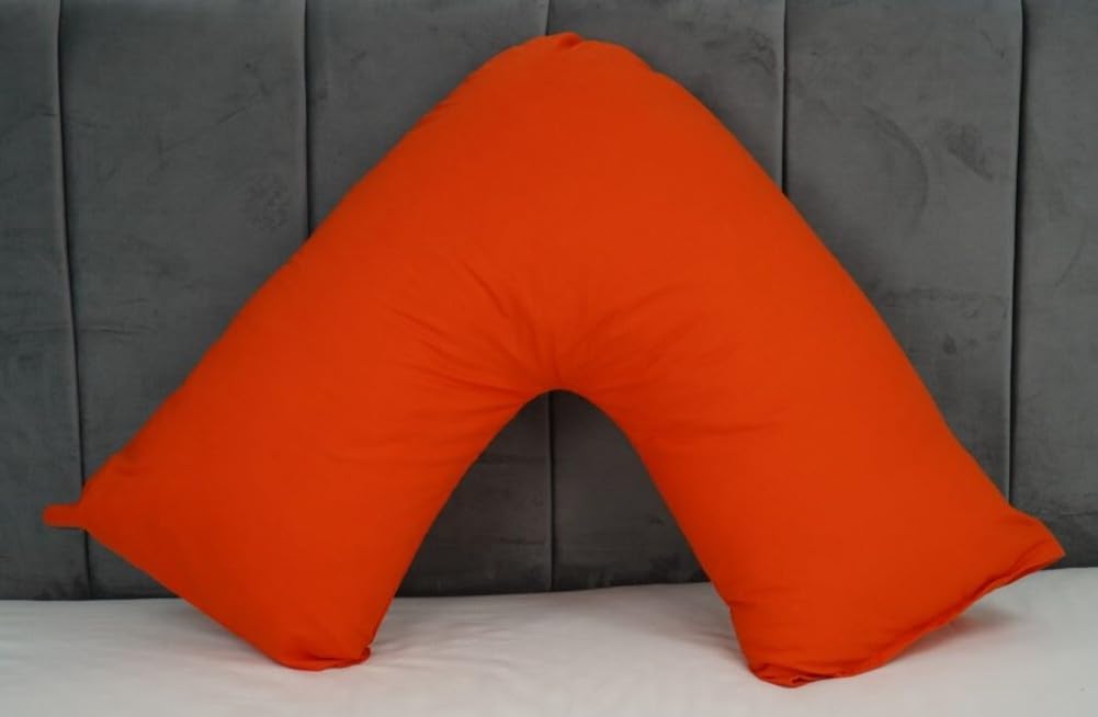 ARLINENS Orthopaedic V Pillow With Pillowcase - Extra Hollowfibre Cushioning to Supports Neck, Head & Back, Pregnancy & Nursing Support Pillow-with polycotton pillowcase 74 x 34cm (Orange)