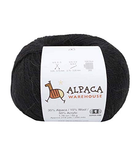 Blend Alpaca Yarn Wool Set of 3 Skeins Fingering Worsted Weight - Heavenly Soft and Perfect for Knitting and Crocheting (Black, Fingering)
