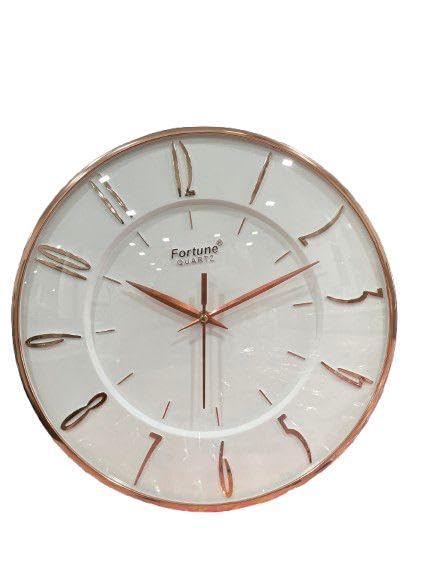 Image of Elegant Rose Gold Wall Clock with Glossy White Dial - Fortune Quartz