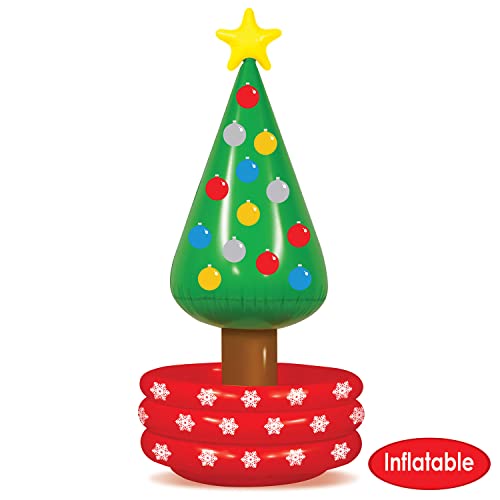 Image of Beistle Inflatable Christmas Tree Coolers, 3 Pack, 4' 8 inch x 26 inch, Each Holds Approx. 24 12 oz. Cans - Drink Cooler, Drink Containers for Parties, Christmas Inflatable, Holiday Decorations