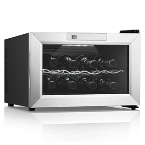 FOHERE 8 Flaschen Weinkühlschrank, Freistehender Wein Kühlschrank Silber