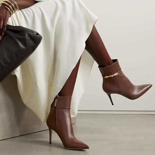 MIRAAZZURRA Ankle Boots for Women Pointed Toe Stiletto High Heel Sexy Ankle Booties with Chain Side Zipper for Party Date Dress3