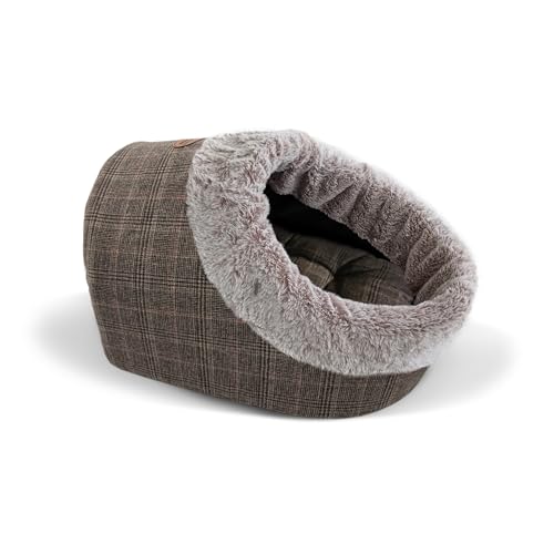 PATAM Cama de Interior de Forro Polar para Gatos y Perros de pequeño tamaño, Caseta Cerrada Lavable con cojín extraíble – Sally Escocés, 43 x 33 x 26 cm