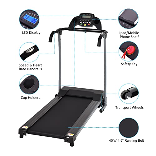 Goplus 800W Folding Treadmill Electric Motorized Power Fitness Running Machine With Led Display And Mobile Phone Holder Perfect For Home Use (Black) #TOP7