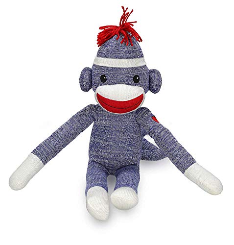 Plushland Adorable Blue Sock Monkey, The Original Traditional Hand Knitted Stuffed Animal Toy Gift-for Kids, Babies, Teens, Girls & Boys Baby Doll Present Puppet 20