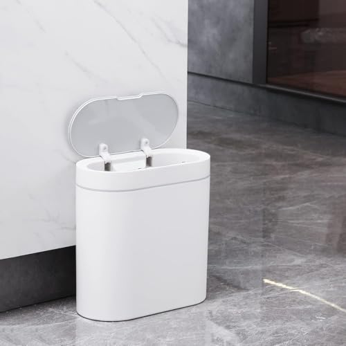 Image of jinligogo ELPHECO Touchless Trash Can with Lid, 2.5 Gallon / 10 Liter Small Automatic Motion Sensor Garbage Bin, Slim Rectangular Plastic Wastebasket for Bathroom, Bedroom, Kitchen, Office (White)