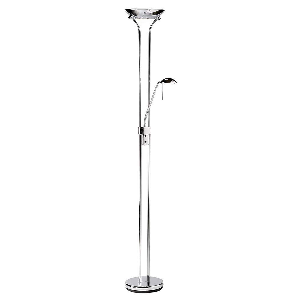 Endon Rome Mother and Child Task Floor Lamp Satin Chrome 230W & 33W Decorative Indoor Standing Reading Light with Double Rotary Dimmer Switch