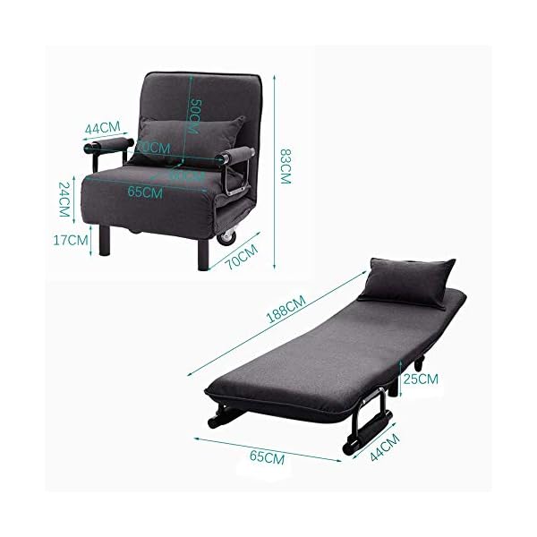 INMOZATA 2-in-1 Single Folding Futon Chair Sofa Bed Chair Guest Sleeper Chair Bed with Pillow Wheels for Home Bedroom Living Room (Grey) - Image 7