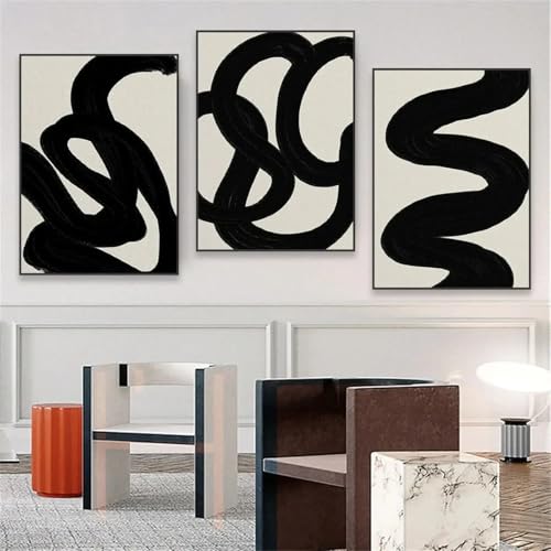 Toile minimaliste bohème beige et noir : affiche déco moderne de salon