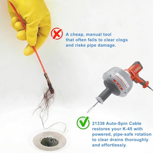 21338 Auto-Spin Replacement Cable for Ridgid - 1/4" x 30' Drain Snake Cable Compatible with K-45 Sink Machine, Professional Drain Auger for Kitchen Sinks, Tubs, Showers by Toolixor - Used condition - Image 4