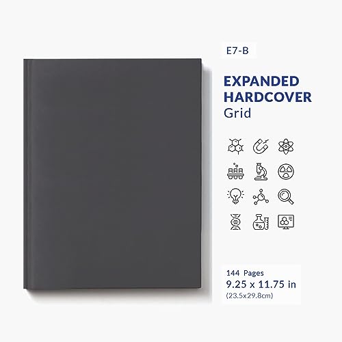 Vela Sciences E7-B Expanded Hardcover Lab Notebook, 9.25 x 11.75 in (23.5 x 30 cm), 144 Pages, Permanent Bound, 70lb Heavyweight Paper (1-Pack, Grid)
