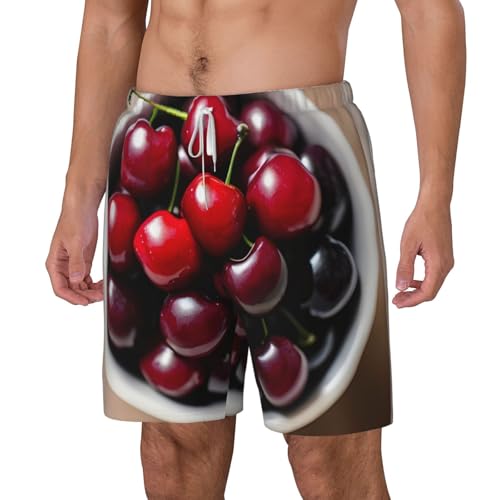 Fresh Cherry Men's Soft Double Swim Shorts, Lounge Swiming Shorts Pants Breathable Summer2
