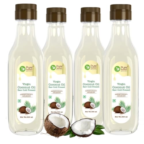 Image of Pure Nutrition Naturals Virgin Coconut Oil 2 Litres (500Ml X 4 Pet Bottles), Cold Pressed & Unrefined, Extracted From A1 Grade Coconut Milk, For Hair Growth, Baby Massage & Cooking, Reduce Hair-Fall