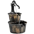 Happygrill Patio Garden Water Fountain Barrel Rustic Wood Fountain with Pump for Outdoor Backyard Decor