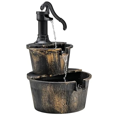Happygrill Patio Garden Water Fountain Barrel Rustic Wood Fountain with Pump for Outdoor Backyard Decor