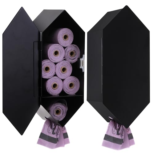 Image of Dog Poop Bag Dispenser, Stainless-Steel and Powdercoated Black with Magnetic Door Latch, Indoor and Outdoor Rated, (Holds 8-9 Rolls-Not Included), 7.75 inch x 3.25 inch, Black