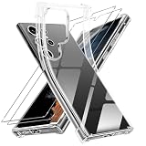 Niokfrci Coque pour Samsung S22 Ultra avec 2 Pièces Protection Écran, Transparente Étui Anti Rayures Mince Case, Antichoc Anti Jaune Souple Silicone TPU Bumper Housse pour Samsung Galaxy S22 Ultra
