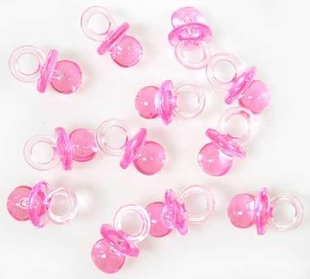 3/4" Clear Pink Acrylic Baby Pacifiers for Baby Shower Favors 288-pcs.
