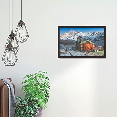 Image of Mad Masters Kedarnath Temple Framed Photo, Bhagwan Lord Shiva Mandir Wall Hanging Home Decor Painting for Living Room & Bedroom Decoration (18 x 12 Inch,Paper)