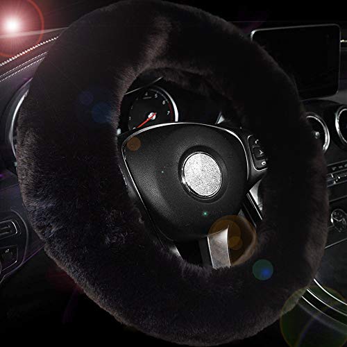 Valleycomfy Fluffy Steering Wheel Cover for Women Fuzzy Steering Wheel Cover Winter Warm Plush Car Wheel Cover Universal Fit 15 Inch Black