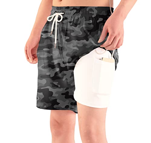 Camouflage Men's Swim Trunks with Compression Liner Bathing Suits Printed Board Shorts with Boxer Brief Lined2