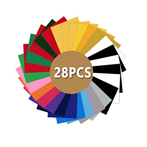 HTV Heat Transfer Vinyl Bundle 28 Pack 12" x 10" Sheets Iron on Vinyl for T-Shirt, Fabrics, Craft DIY, HTV Vinyl Bundle for Cricut, Silhouette Cameo or Heat Press Machine(20 Assorted Colors)